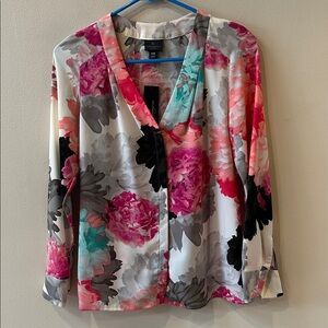 Worthington Multicolor Floral V-Neck Blouse